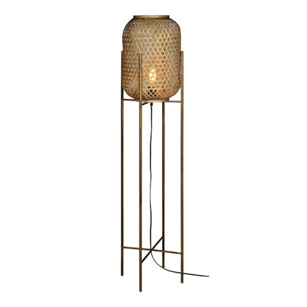 Hana Natural Rattan with Old World Gold Metal One-Light Floor Lamp, image 1