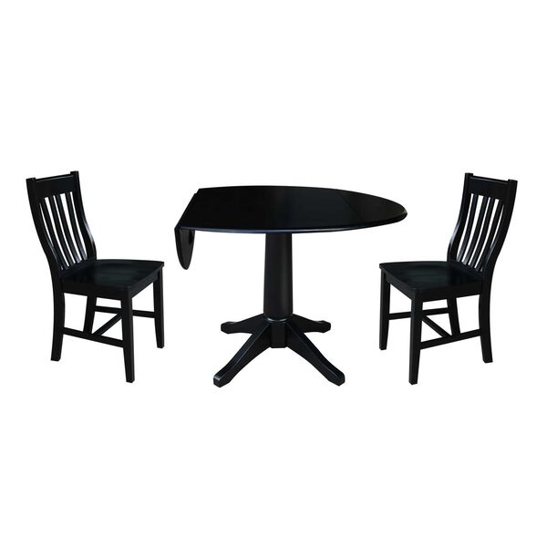 Black 42-Inch Round Top Pedestal Table with Chairs, 3-Piece, image 1