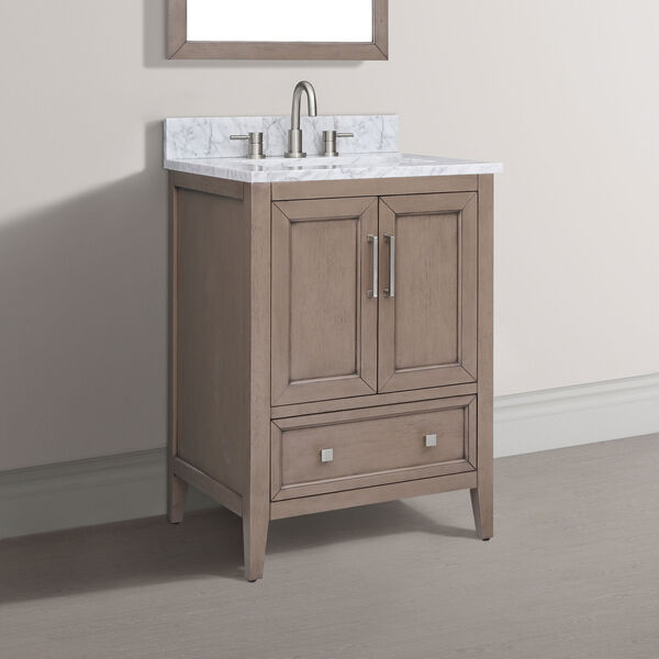 Everette Gray Oak 25-Inch Vanity Set with Carrara White Marble Top, image 3