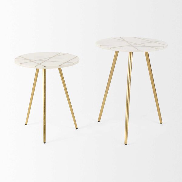 Vivienne White Marble with Antique Gold Metal Small Side Table, image 4