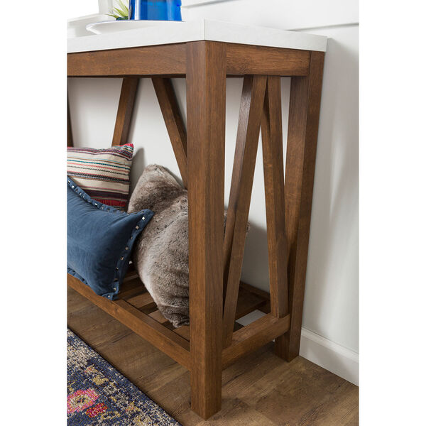52-Inch A-Frame Rustic Entry Console Table - Marble/Walnut, image 4