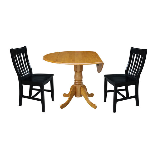 Oak and Black 42-Inch Dual Drop Leaf Table with Two Slat Back Dining Chair, Three-Piece, image 3