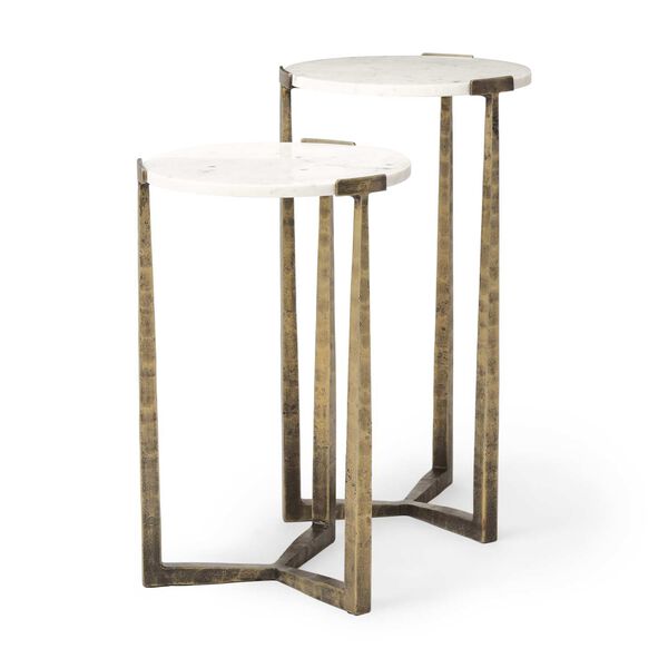 Atticus Marble and Antiqued Gold Metal Nesting Accent Tables, (Set of Two), image 1