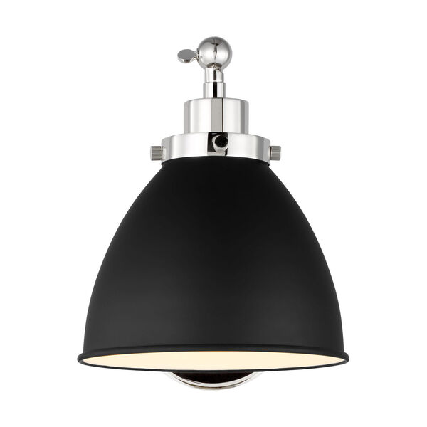 Wellfleet Midnight Black and Polished Nickel One-Light Single Arm Dome Task Sconce, image 1
