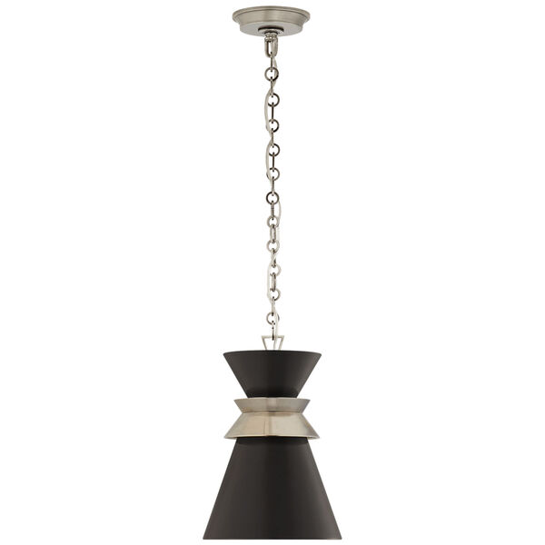 Alborg Small Stacked Pendant in Antique Nickel with Matte Black Shade by Chapman and Myers, image 1