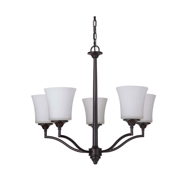 Helena Oiled Bronze Five-Light Chandelier with White Frosted Glass Shade, image 1