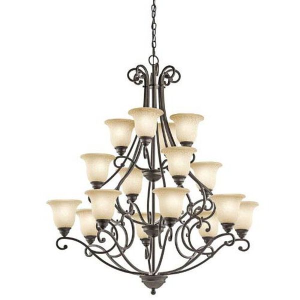Camerena Olde Bronze 16 Light Three Tier Chandelier with White Scavo Glass, image 1