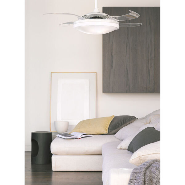 Evo2 White and Transparent 44-Inch Three-Light Ceiling Fan With Acrylic Blades and Light Kit, image 3
