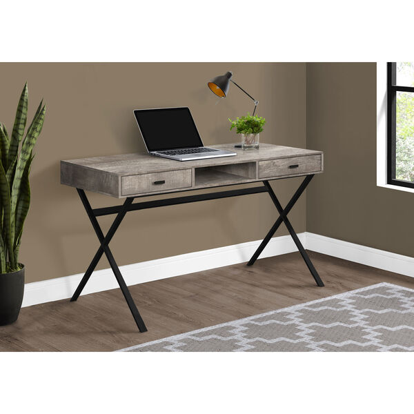 Taupe and Black 24-Inch Computer Desk with Crisscross Metal Legs, image 2