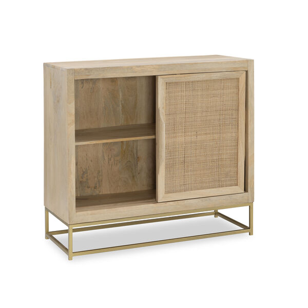 Zoey Natural Rattan and Gold Two Sliding Drawer Cabinet, image 1