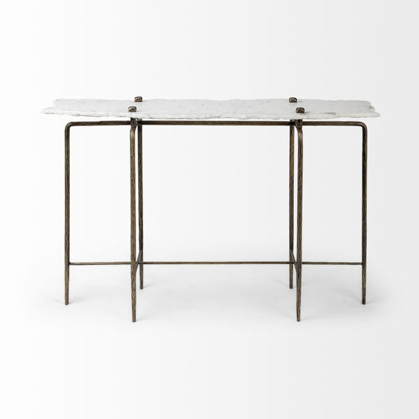 Pinera III White and Brass Marble Top Console Table, image 2