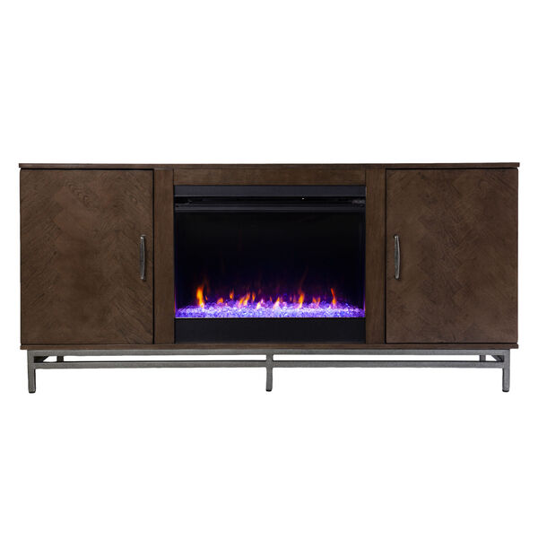 Dibbonly Brown and matte silver Color Changing Electric Fireplace with Media Storage, image 4