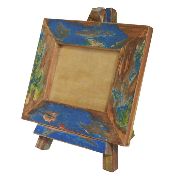 Blue And Brown Repurposed Wood Photo Frame With Easel Stand, image 1