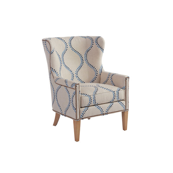 Upholstery Blue and Ivory Avery Wing Chair, image 1