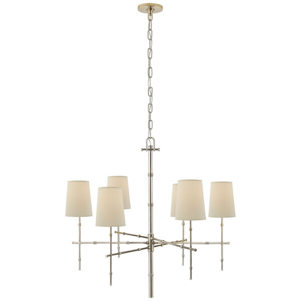 Grenol Medium Modern Bamboo Chandelier in Polished Nickel with Natural Percale Shades by Studio VC, image 1