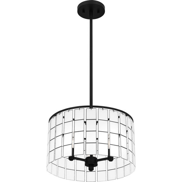 Seigler Matte Black Three-Light Pendant with Etched Glass Panels, image 6