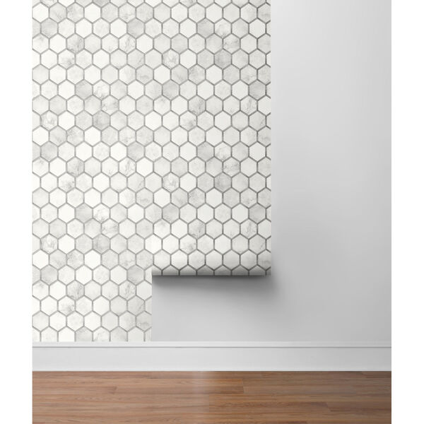 NextWall Gray Inlay Hexagon Peel and Stick Wallpaper, image 5