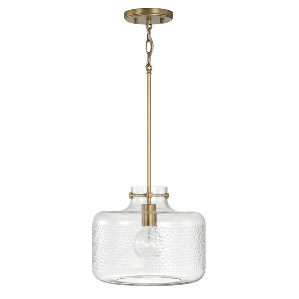 Brighton Aged Brass One-Light Pendant with Clear Pebbled Glass, image 1