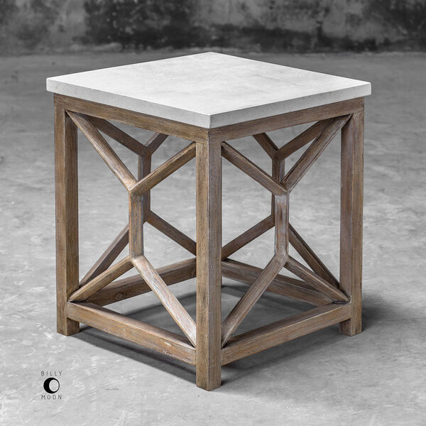 Catali Ivory Limestone and Oatmeal Washed Wood End Table, image 2