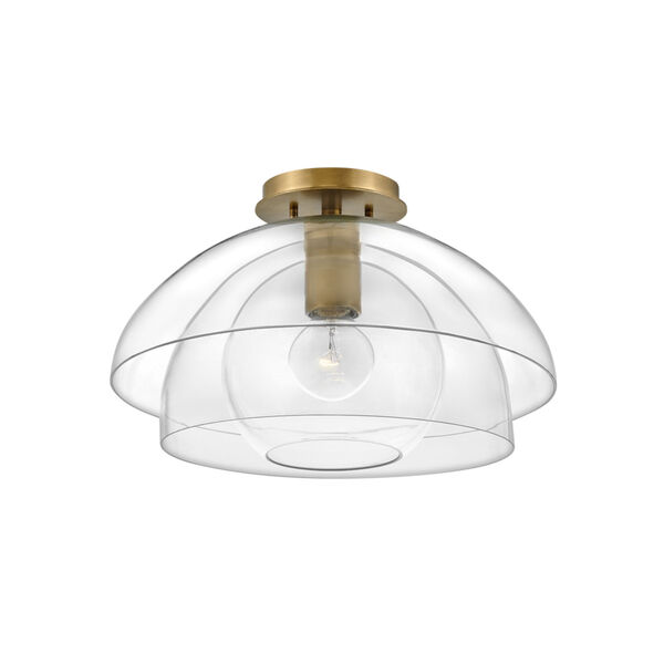 Lotus Heritage Brass One-Light Foyer Convertible Semi-Flush Mount With Clear Glass, image 1