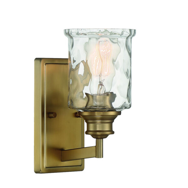 Drake Brushed Gold One-Light Wall Sconce with Clear Hammered Glass, image 1