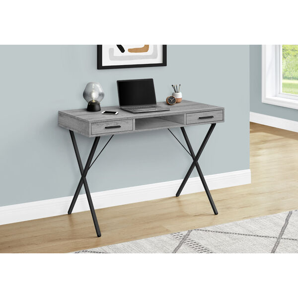 Grey and Black Computer Desk with Two Drawers, image 2