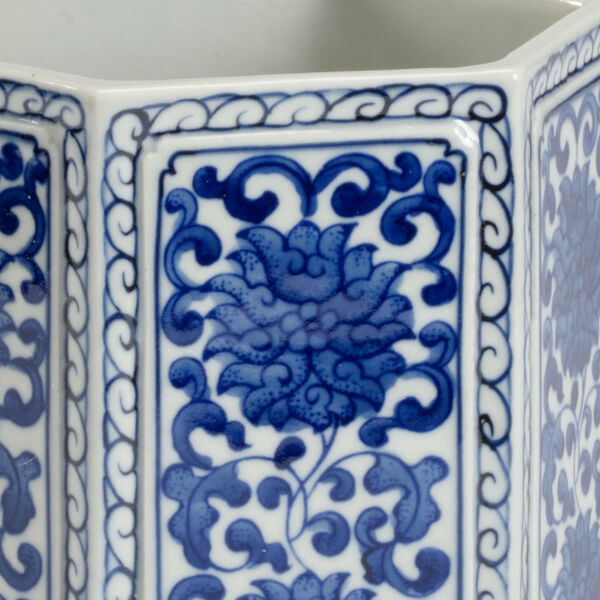 Blue And White Hexagonal Vase, image 2