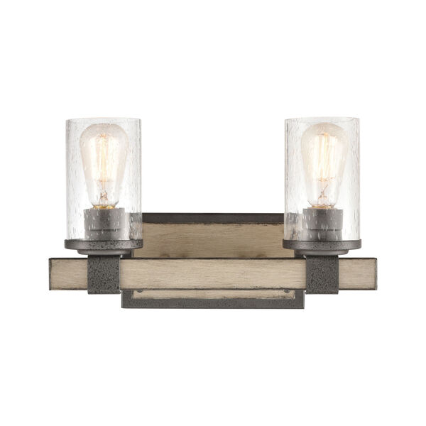 Crenshaw Anvil Iron and Distressed Antique Graywood Two-Light Bath Vanity, image 5