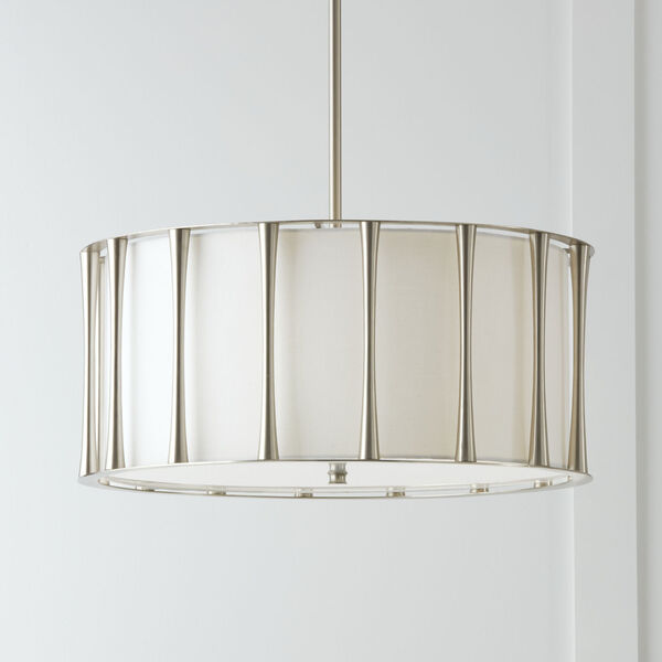 Bodie Brushed Nickel Four-Light Pendant with Handcrafted Mango Wood and Rattan, image 3