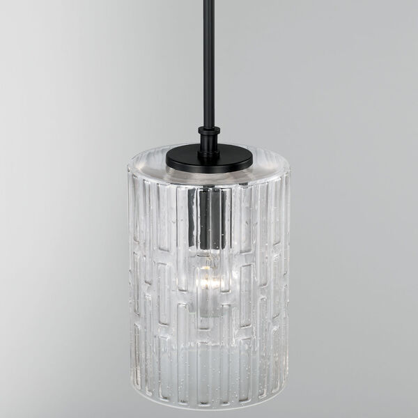 Emerson Matte Black One-Light Mini Pendant with Embossed Seeded Glass, image 3