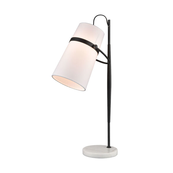 Banded Shade Matte Black and White Marble One-Light Table Lamp, image 1