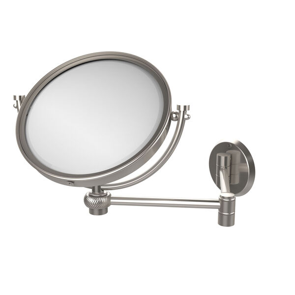 8 Inch Wall Mounted Extending Make-Up Mirror 3X Magnification with Twist Accent, Satin Nickel, image 1