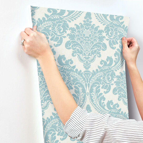 Grandmillennial Teal Tapestry Damask Pre Pasted Wallpaper - SAMPLE SWATCH ONLY, image 3