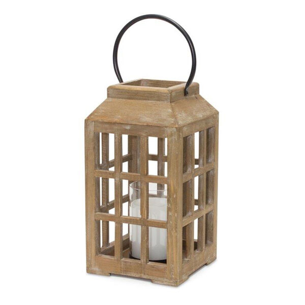 Brown Wood Glass Lantern, image 1