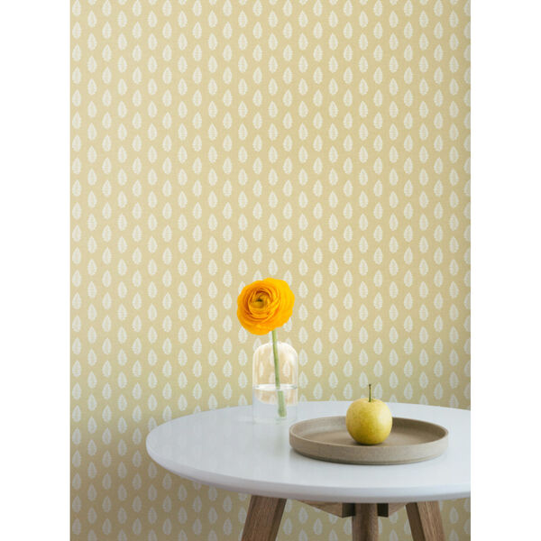 Grandmillennial Yellow Leaf Pendant Pre Pasted Wallpaper, image 1