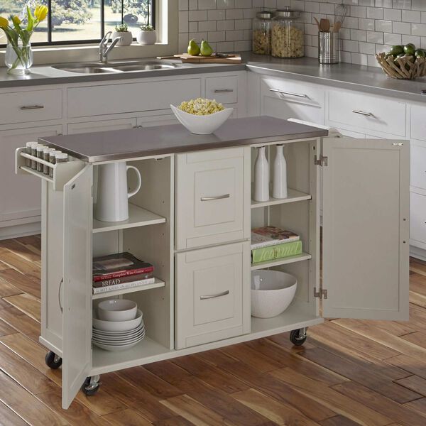 Blanche Off-White and Stainless Steel Kitchen Cart, image 3