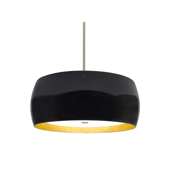 Pogo Satin Nickel Three-Light LED Pendant With Black and Inner Gold Foil Glass, image 1