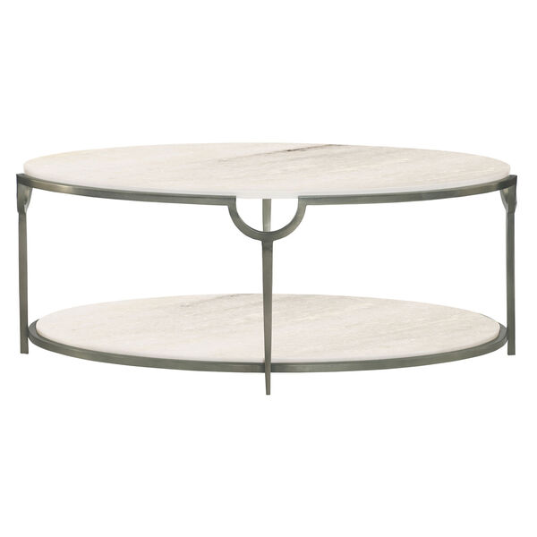 Freestanding Occasional Oxidized Nickel and Carrara Marble 46-Inch Cocktail Table, image 1