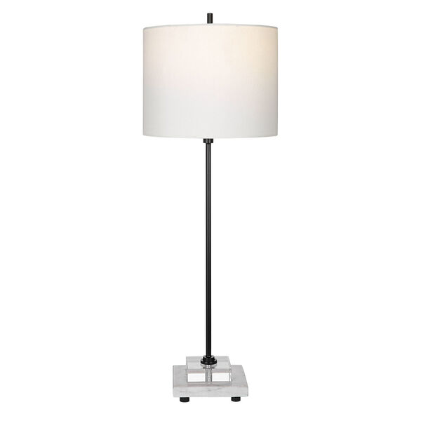 Ciara Satin Black Sleek Buffet Lamp with White Shade, image 1