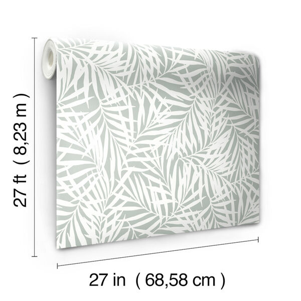 Waters Edge Light Green White Oahu Fronds Pre Pasted Wallpaper, image 6