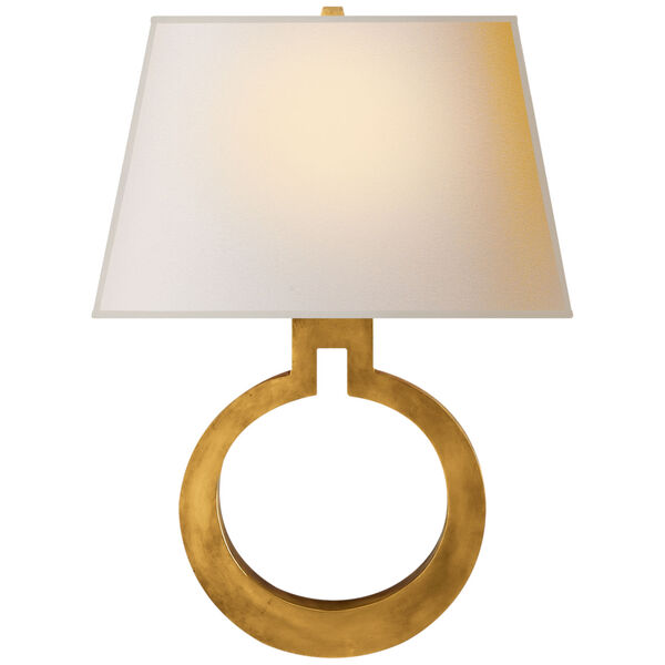 Ring Form Large Wall Sconce in Antique-Burnished Brass with Natural Paper Shade by Chapman and Myers, image 1