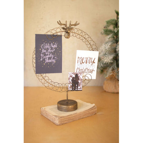 Gold Antiqued Round Wire Christmas Card Holder, image 1