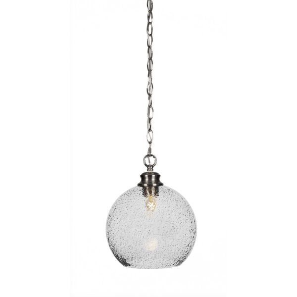Kimbro Brushed Nickel One-Light 12-Inch Chain Hung Mini Pendant with Smoke Bubble Glass, image 1