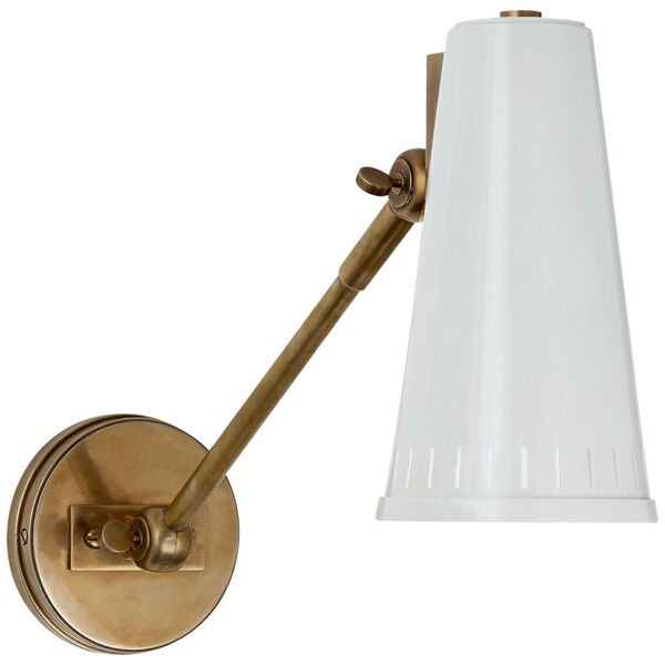 Antonio Adjustable One Arm Wall Lamp in Hand-Rubbed Antique Brass with Antique White Shade by Thomas O'Brien, image 1