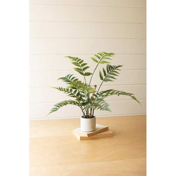 White Artificial Fern in a Cement Pot, image 1