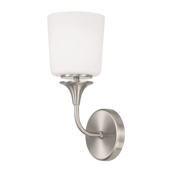 Presley Brushed Nickel One-Light Sconce with Soft White Glass, image 1