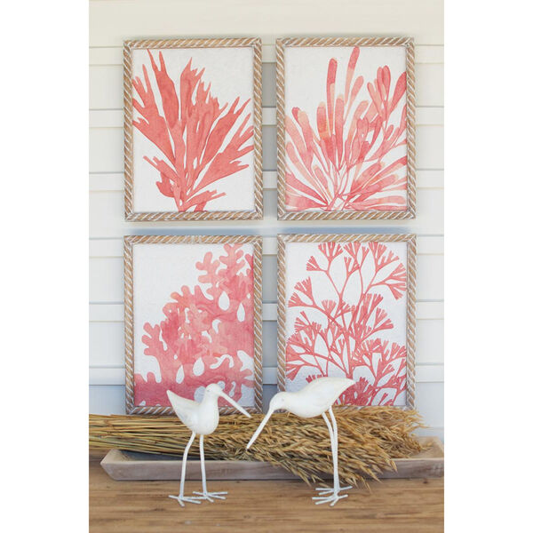 Coral Prints with Wooden Frames, Set of Four, image 1