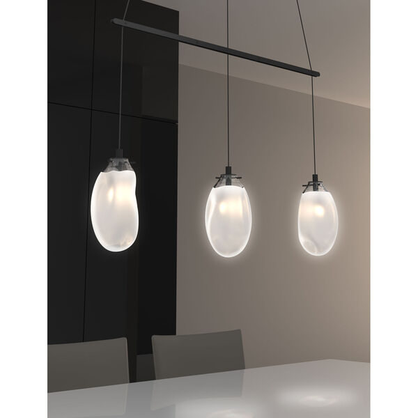 Liquid Satin Black Three-Light Linear Spreader LED Pendant with Poured White Glass Shade, image 2