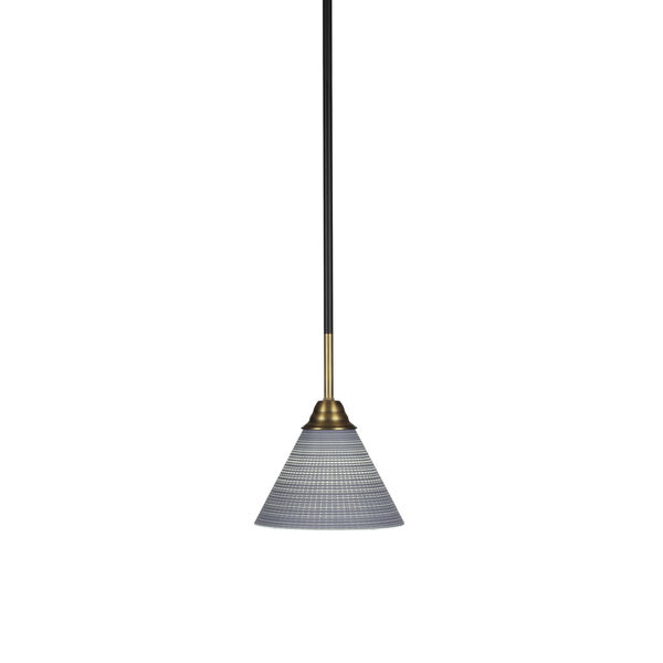 Paramount Matte Black and Brass Seven-Inch One-Light Mini Pendant with Gray Matrix Shade, image 1