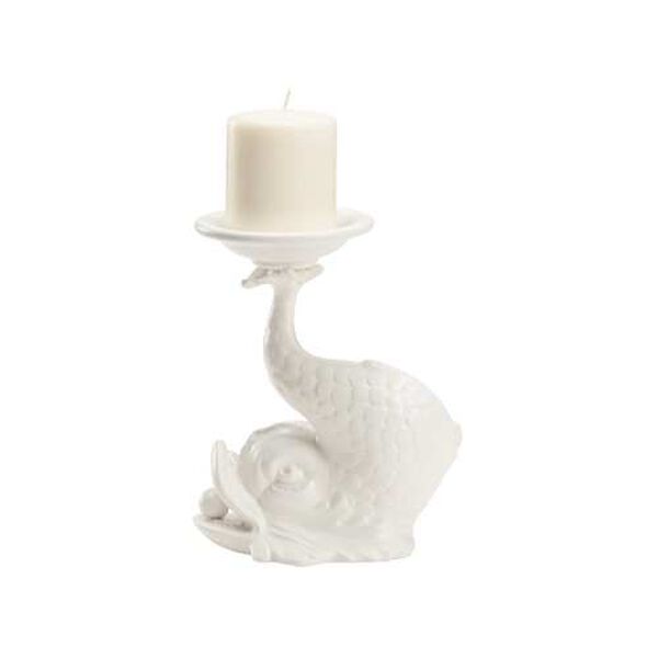 Newport Mansions White Glaze Italian Renaissance Dolphin Candleholder, image 6